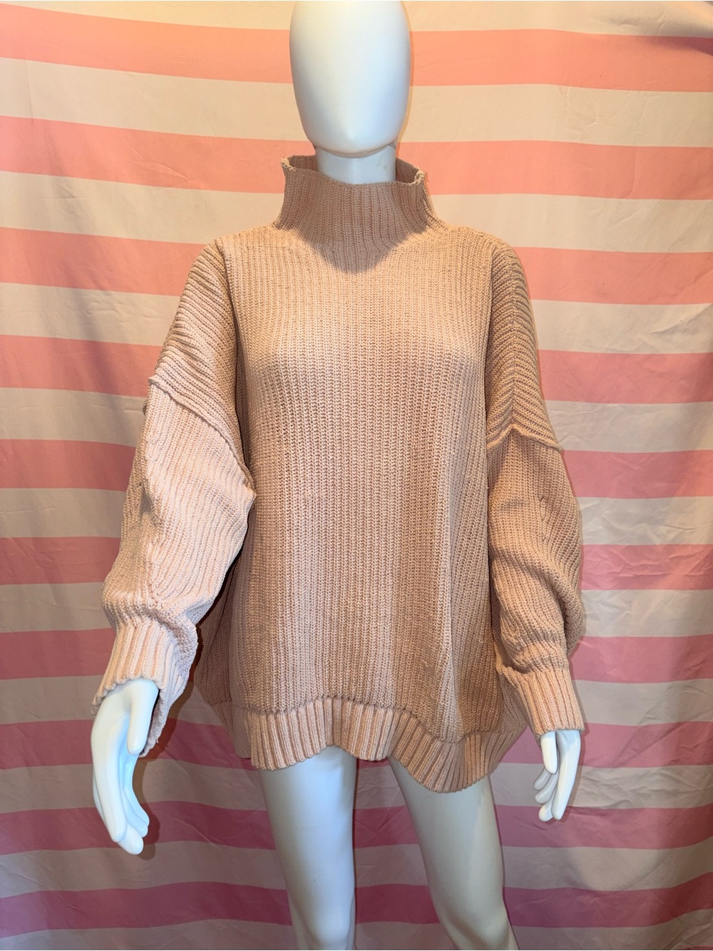 Aerie Chunky Knit Mock Neck Oversized Sweater XL Pink